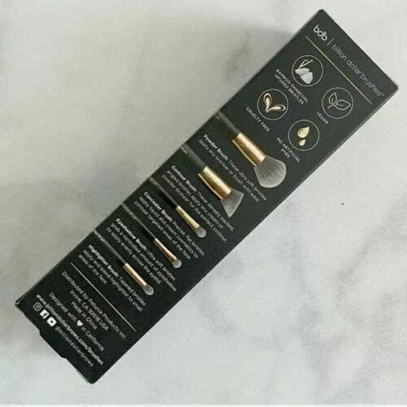 NIB Billion Dollar Beauty 5 Piece Professional Makeup Brushes Vegan Charcoal - Picture 3 of 4